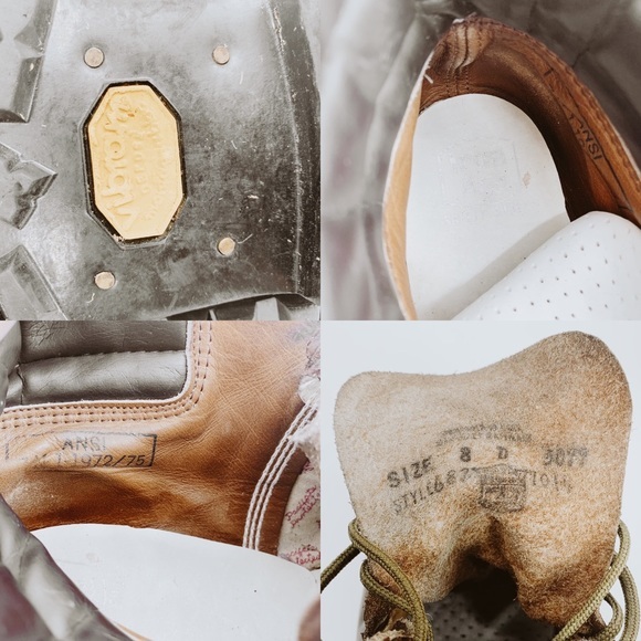 VINTAGE Boots Iron Age Lace Up Leather Brown Safety Toe Ankle High Top Vibram - Picture 7 of 8